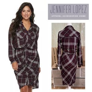 NWT Jennifer Lopez Plaid Lined Midi Shirtdress Size XS - Women Classy Curves